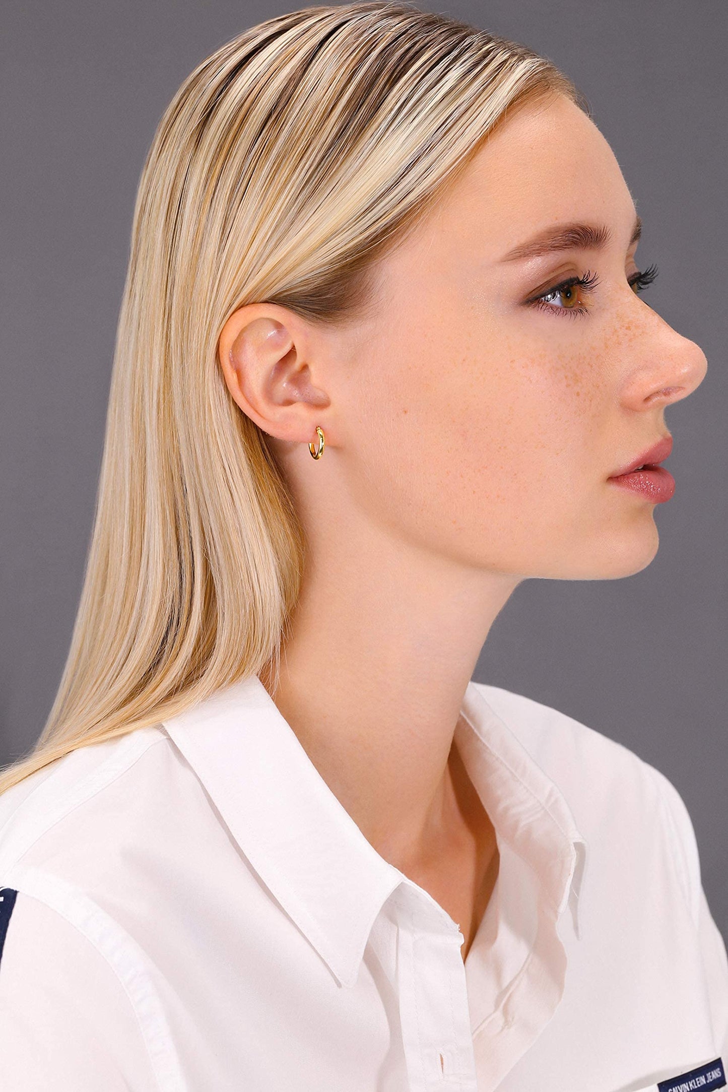 14k Yellow Gold Polished Small Round Hoop Earrings, 12mm (0.48 inch Diameter)…