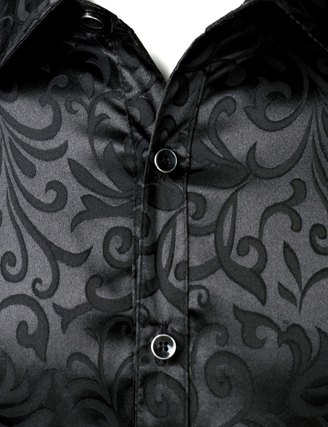 ZEROYAA Men's Luxury Jacquard Long Sleeve Dress Shirt Shiny Satin Slik Like Wedding Party Prom Shirts ZLCL27-Black Large