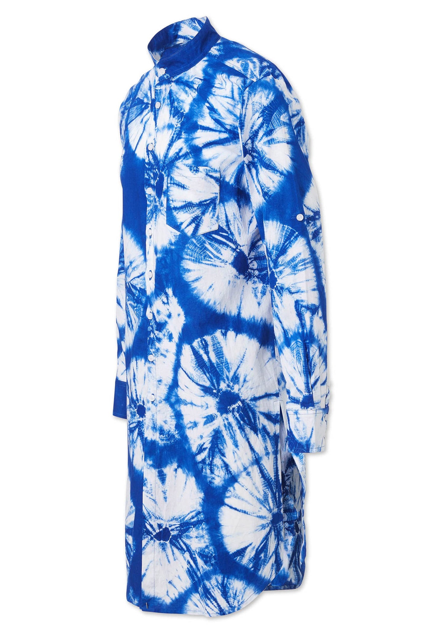 Studio 189, Anansi Mandarin Collar Long Sleeve Shirt, L, Blue