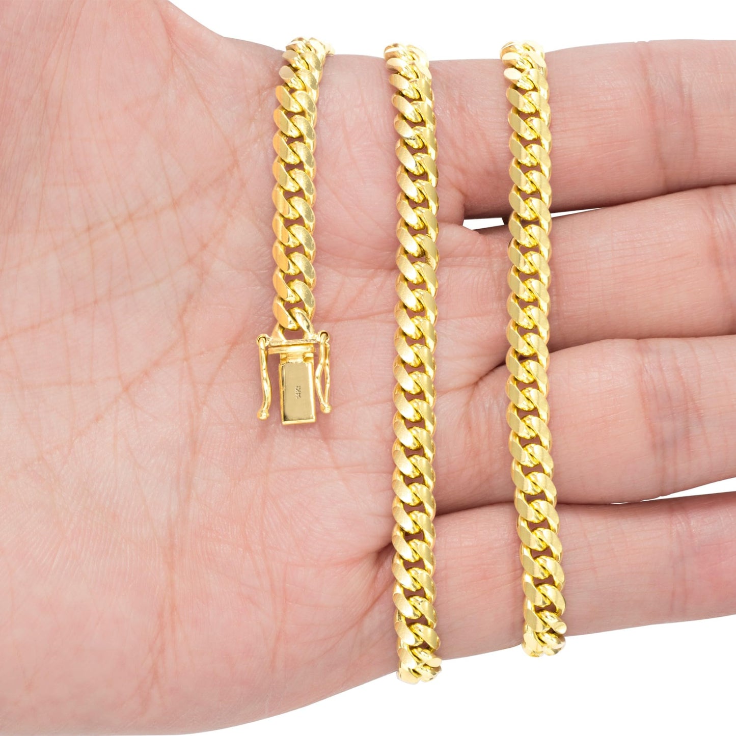 Nuragold 14k Yellow Gold 5mm Solid Miami Cuban Link Chain Pendant Necklace, Mens Jewelry Box Clasp 16" 18" 20" 22" 24" 26" 28" 30"