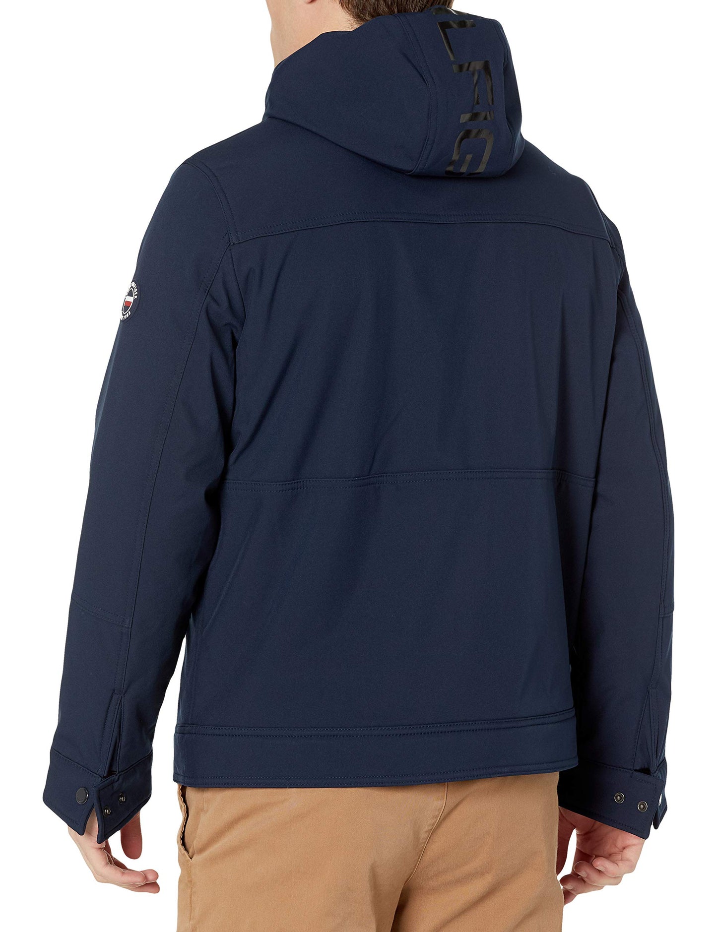 Tommy Hilfiger Men's Filled Soft Shell Hooded Open Bottom Jacket with Full Sherpa Lining, Midnight Tech, XX-Large