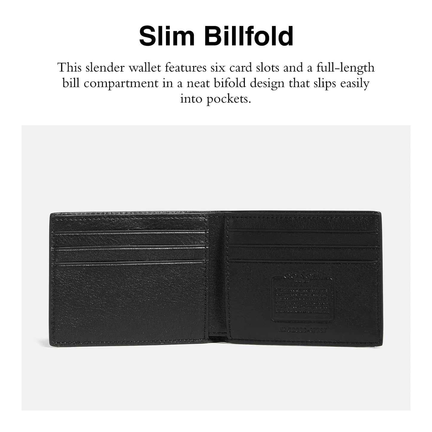 Coach Slim Bifold in Sport Calf, Black, One Size