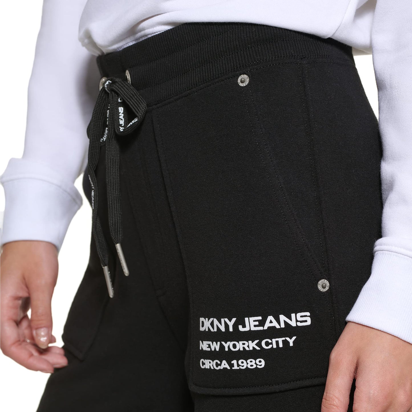 DKNY womens Dkny Jeans Women's Casual Mid Rise Logo Joggers Sweatpants, Black, Medium US