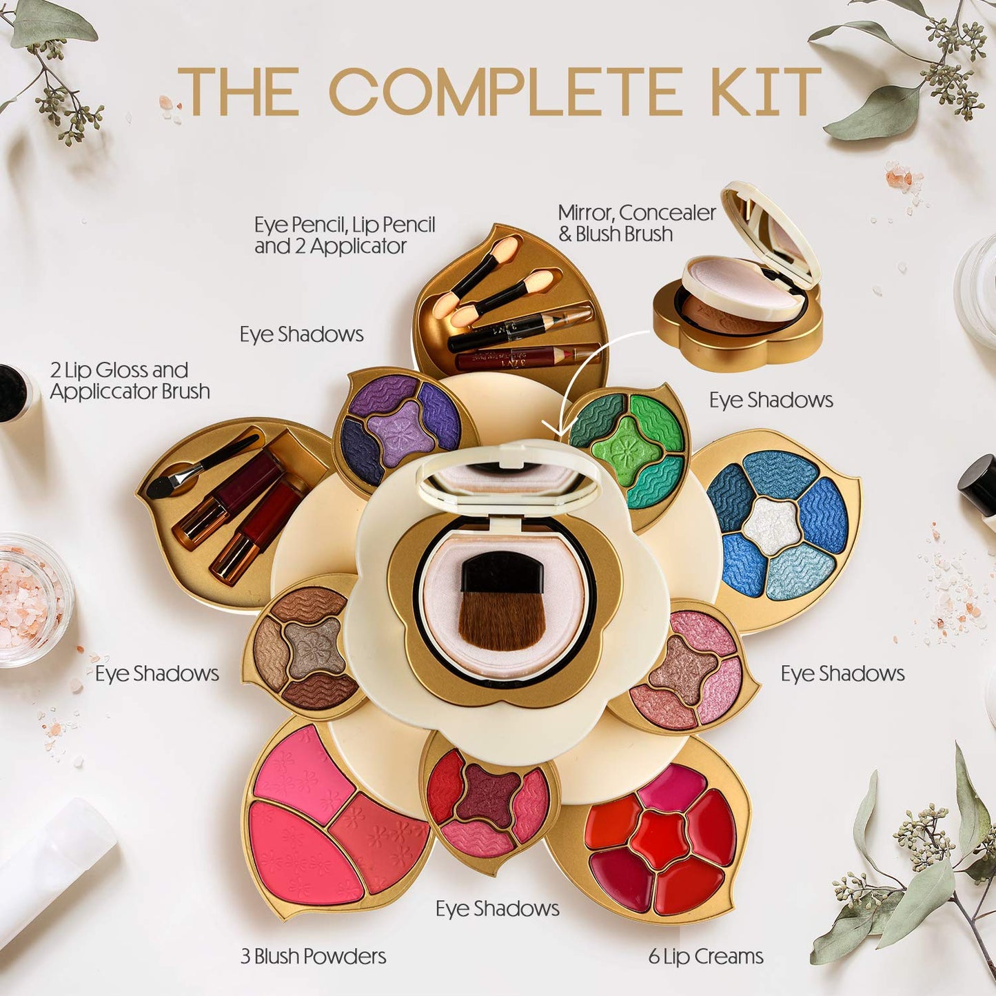 CoralBeau All In One Makeup Kit for Women and Teens - Flower Makeup Set for Girls with Pigmented Eyeshadows, Lip Creams, Blushes, Concealer and Mirror - Full Starter Makeup Gift Set for Beginners