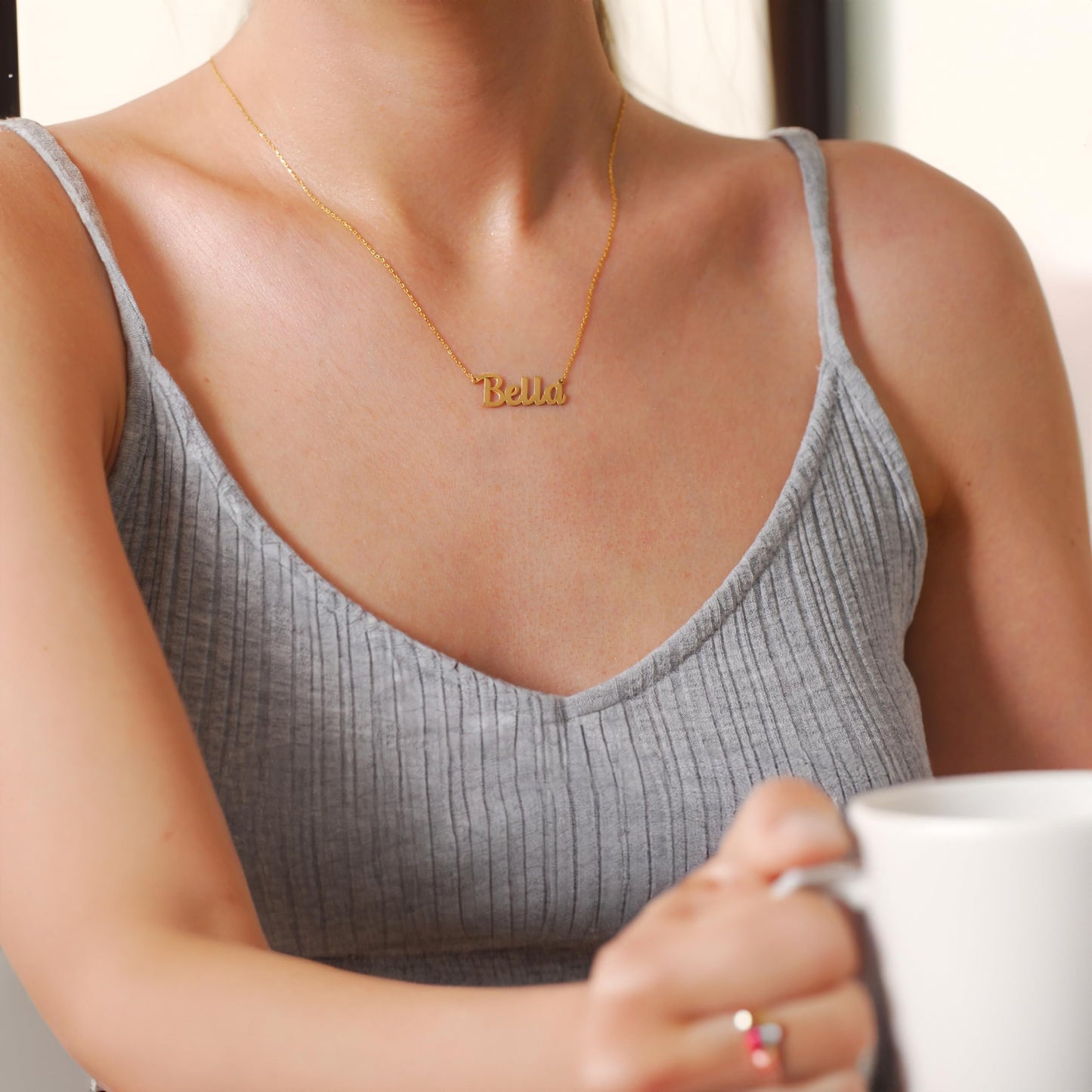 MIONZA 14K Solid Gold Custom Name Necklace For Women, Name Necklace Personalized, Nameplate Customized Pendant, Personalized Jewelry, 14K Solid Gold and Gold Plated Options Gift for Her