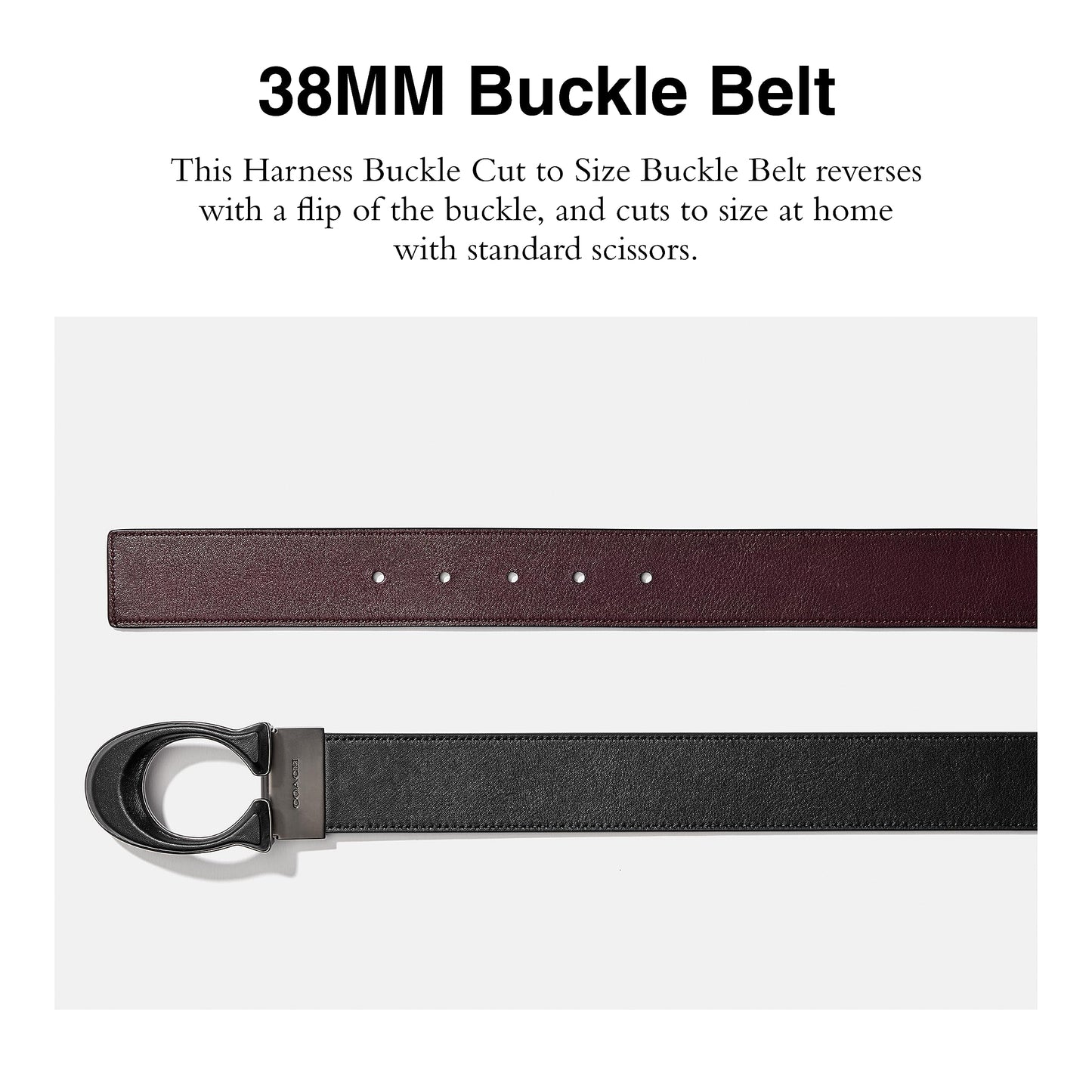 Coach Mens Signature Buckle Cut To Size Reversible 38 Mm Belt, Black/Ox Blood