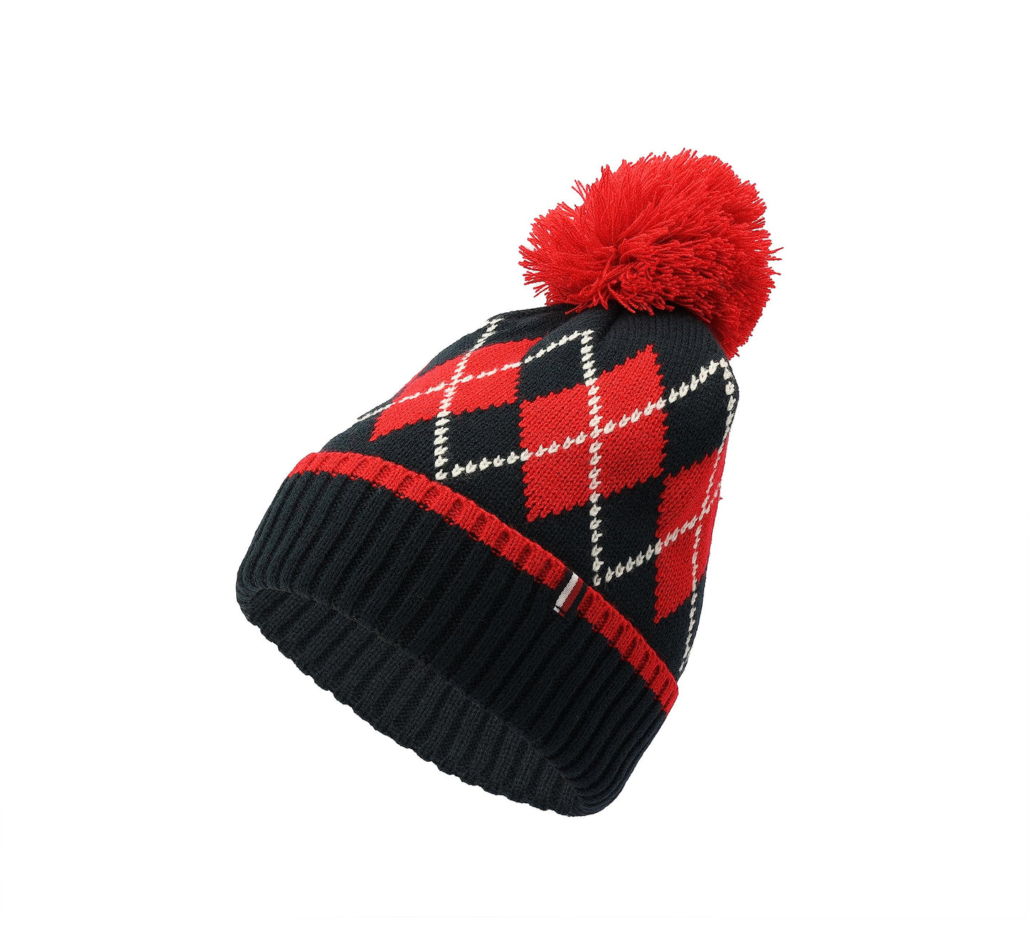 Tommy Hilfiger Women's Argyle Pom Cuff Hat, Desert Sky Multi, One Size