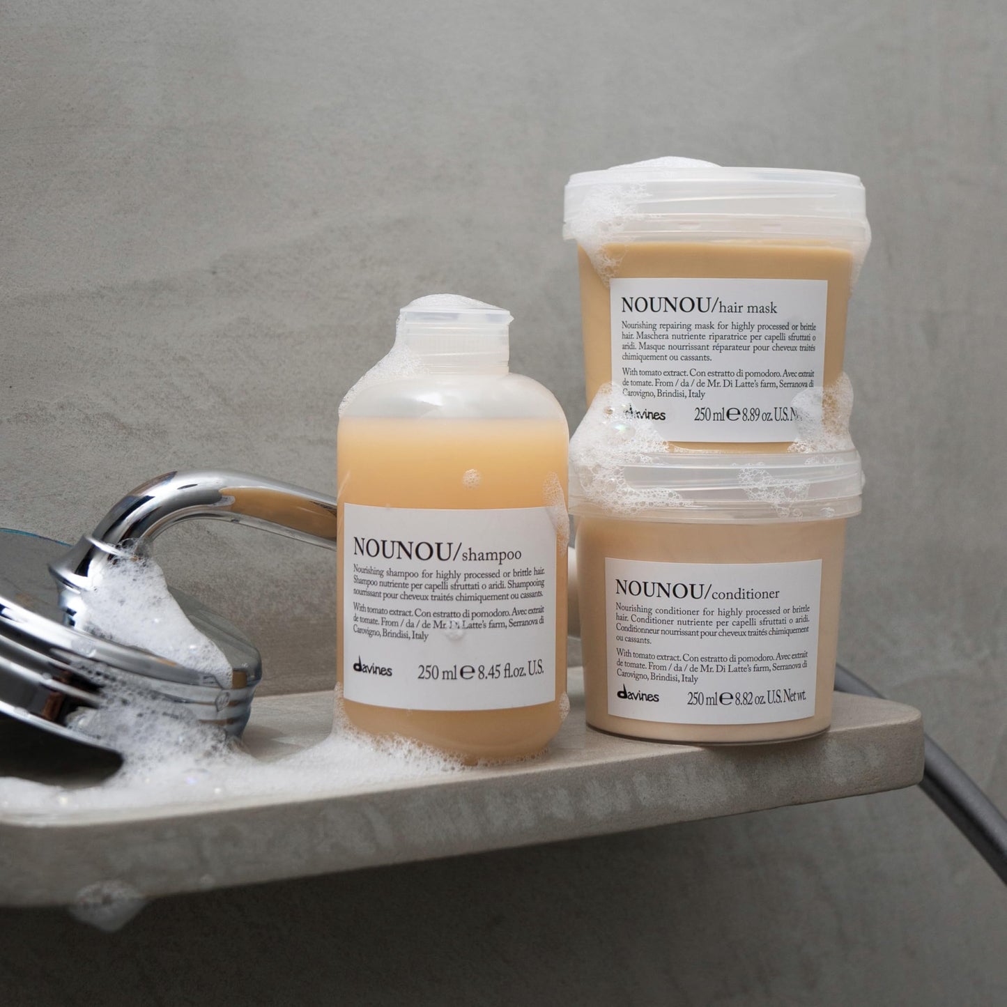 Davines NOUNOU Shampoo | Hydrating Deep Shampoo for Bleached, Permed, Relaxed, Damaged Hair or Very Dry Hair | Replenishes Chemically Processed Hair | 8.45 fl oz (Pack of 1)