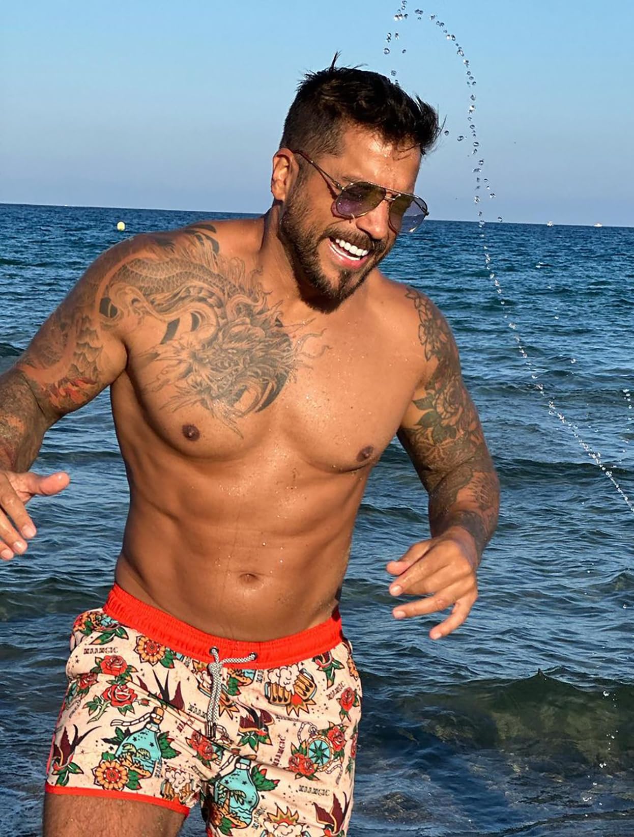 maamgic Mens Swim Trunks Retro Swim Shorts 4 Way Stretch with Mesh Vintage 80s 90s Quick Dry Swim Suits Board Shorts Swallows Medium