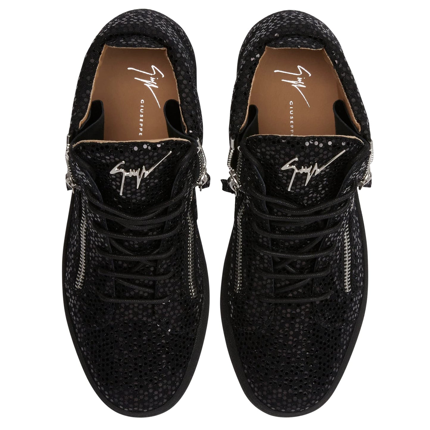 Giuseppe Zanotti, Kriss Black Laminated Synthetic Fabric Mid-Top Sneakers, 15, Black