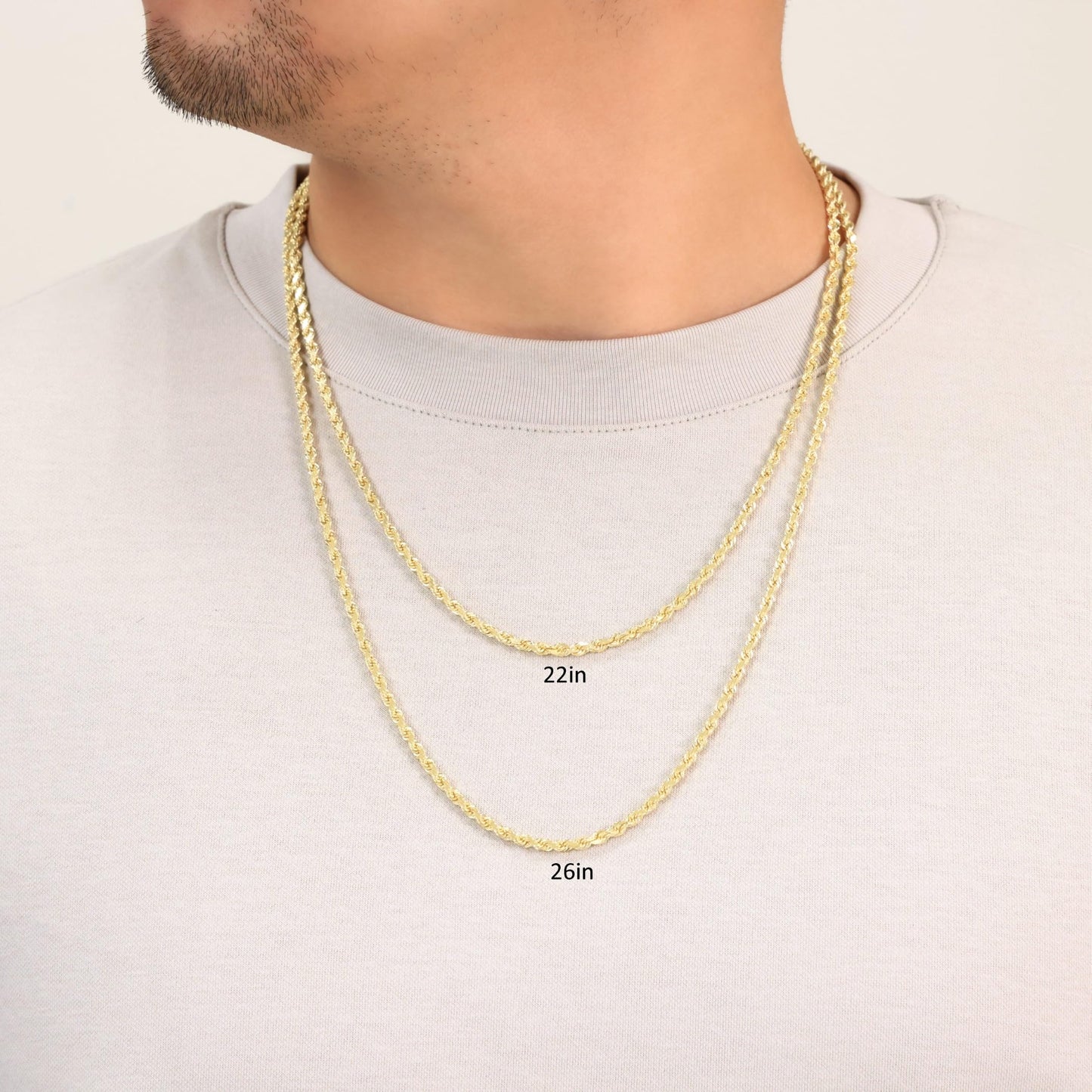 Nuragold 14k Yellow Gold 3mm Solid Rope Chain Diamond Cut Link Pendant Necklace, Mens Womens Jewelry 16" 18" 20" 22" 24" 26" 28" 30"