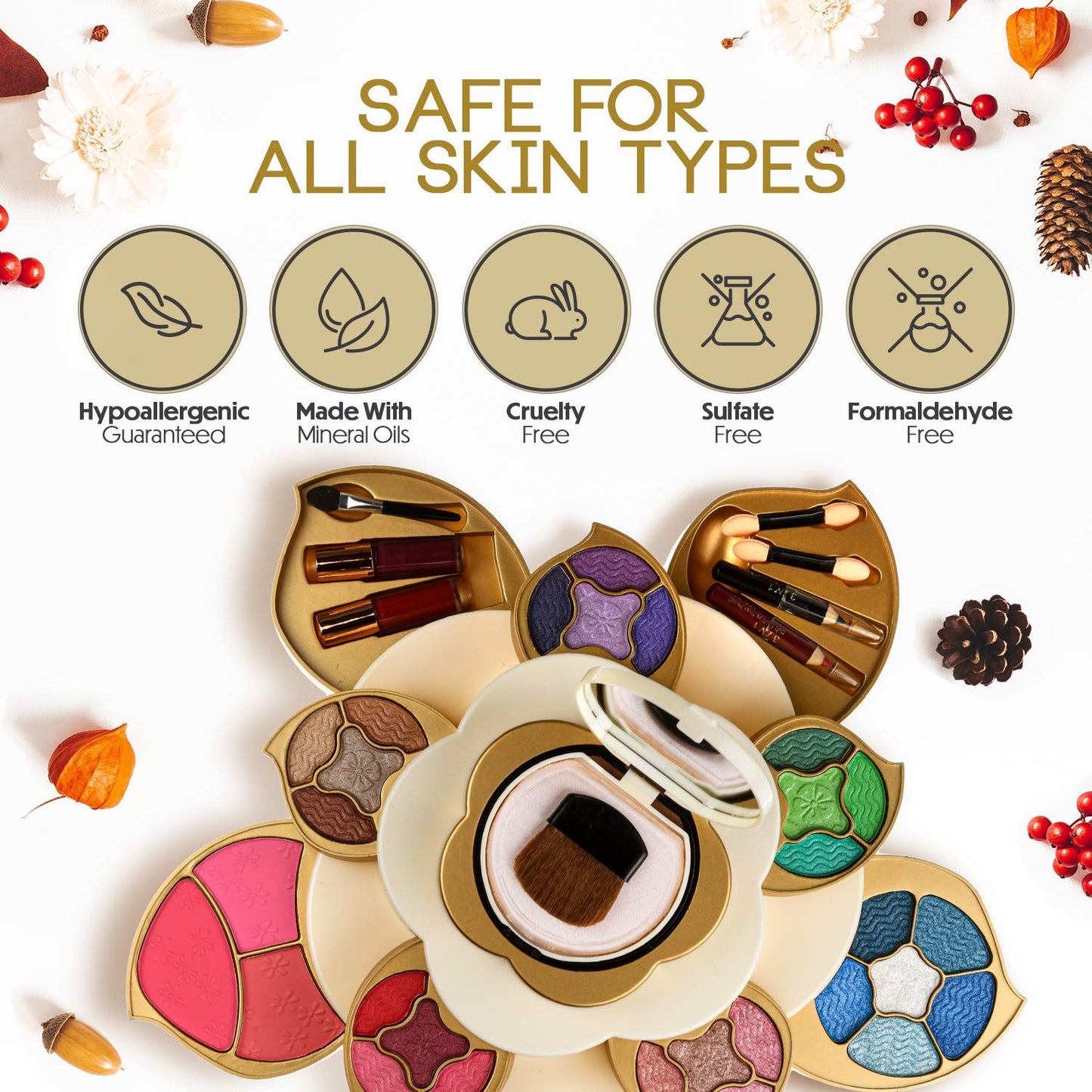 CoralBeau All In One Makeup Kit for Women and Teens - Flower Makeup Set for Girls with Pigmented Eyeshadows, Lip Creams, Blushes, Concealer and Mirror - Full Starter Makeup Gift Set for Beginners