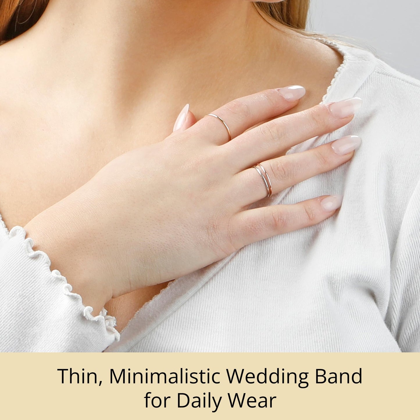 MAX + STONE Solid 14k Gold Wedding Band Ring for Women in Yellow Gold 1mm Thin Stacking Band in Size 8