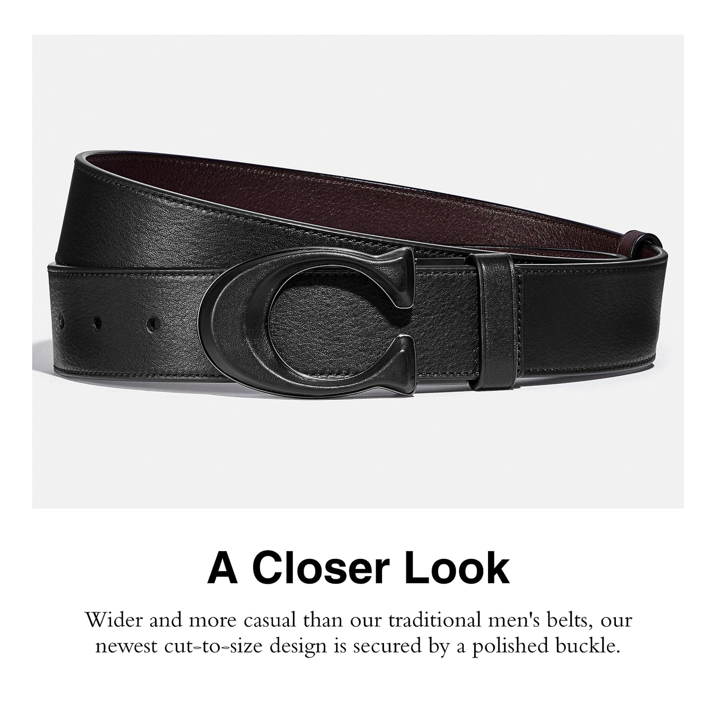 Coach Mens Signature Buckle Cut To Size Reversible 38 Mm Belt, Black/Ox Blood
