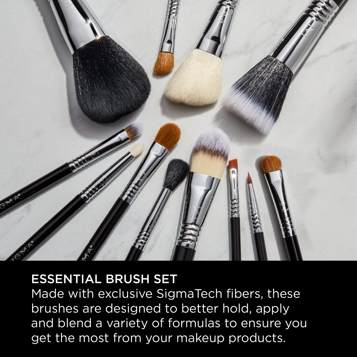 Sigma Beauty Essential Makeup Brushes Set – Professional Grade Makeup Brush Set with Premium Fibers and Sleek, Durable Handles for Face & Eyes, Includes 12 CK001 Black Makeup Brushes