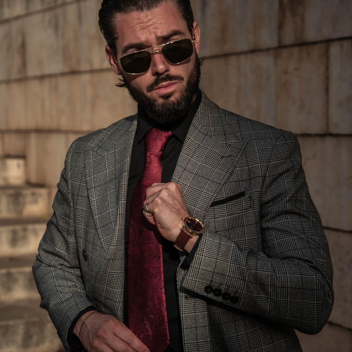 Elizabetta Men's Jacquard Italian 100% Silk Ties - Handmade Woven Neckties (Vienna - Burgundy)