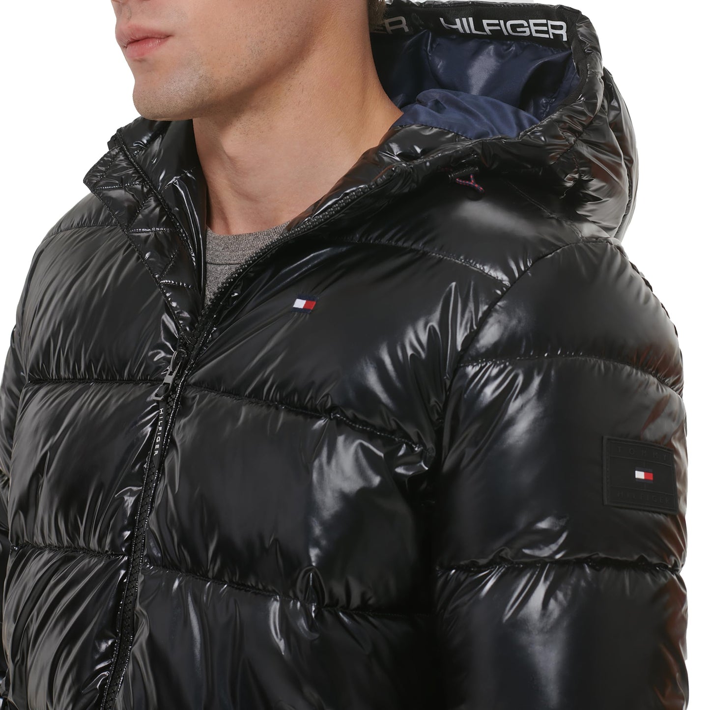 Tommy Hilfiger Men's Hooded Puffer Jacket, Pearlized Black, Medium