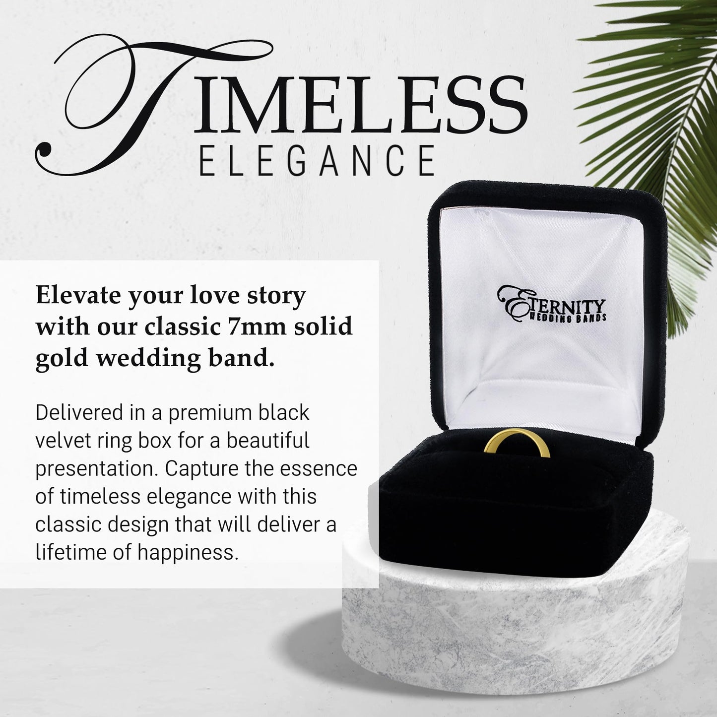 EWB Signature Jewelry Classic 7mm Solid Gold Wedding Band in 14K Yellow Gold, Comfort Fit, Finger Size 12