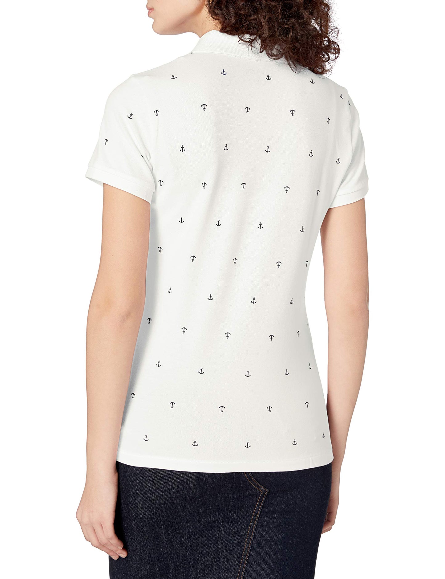 Nautica womens Classic Fit Striped V-neck Collar Stretch Cotton Polo Shirt, Bright White, X-Small US