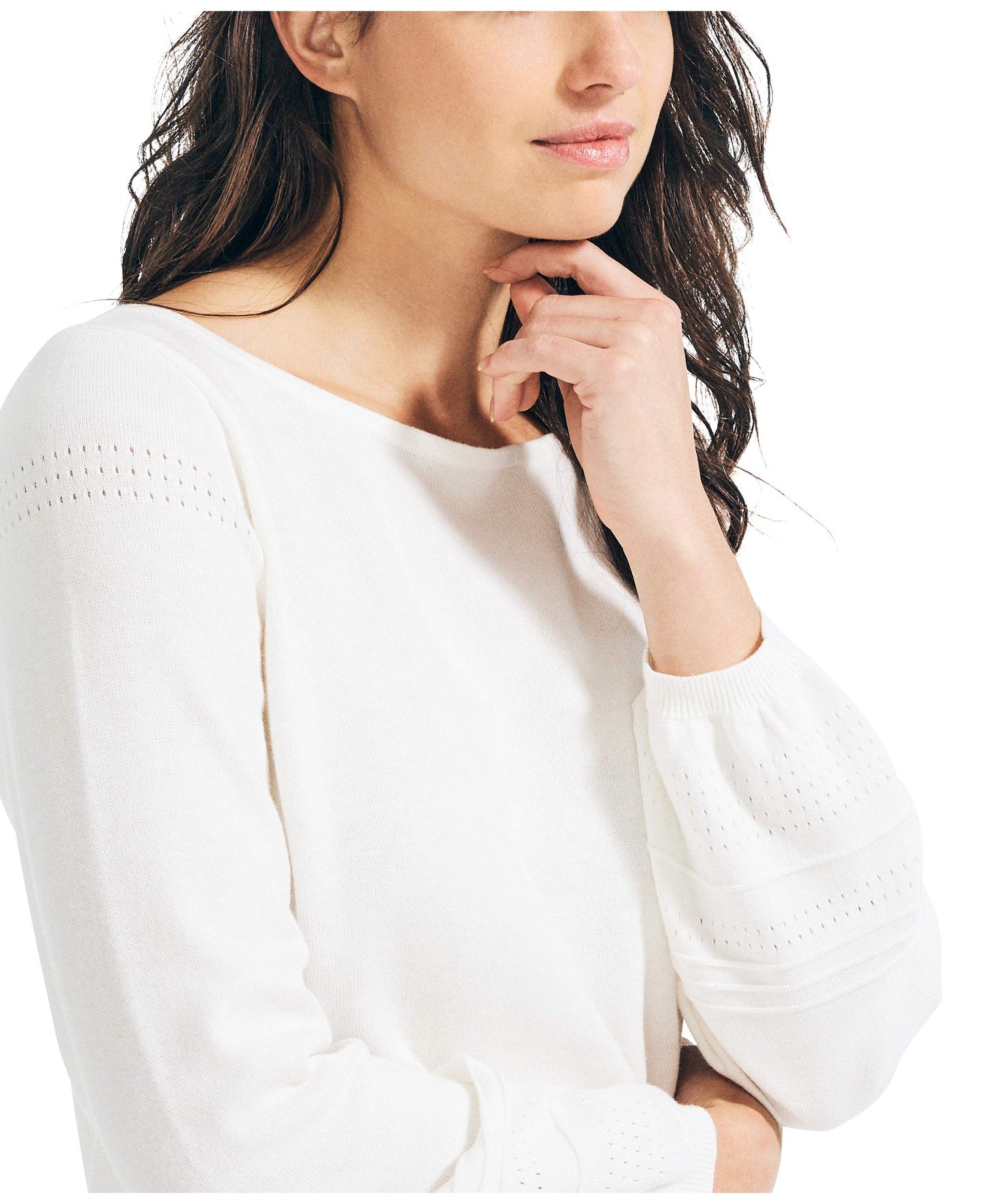 Nautica Women's Classic Soft Cotton Boat Neck Sweater, Marshmallow, Small