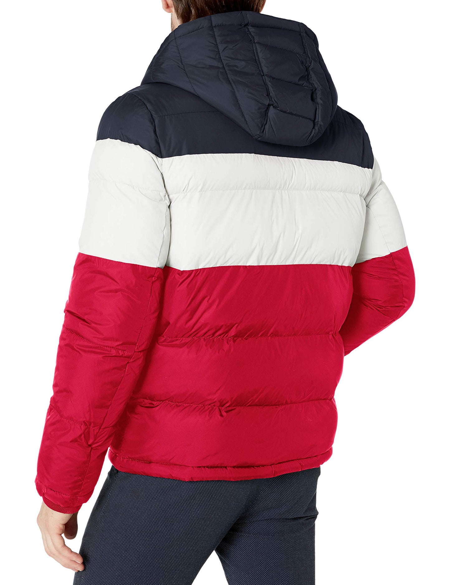 Tommy Hilfiger Men's Classic Hooded Puffer Jacket (Standard and Big & Tall), midnight/white/red, Medium