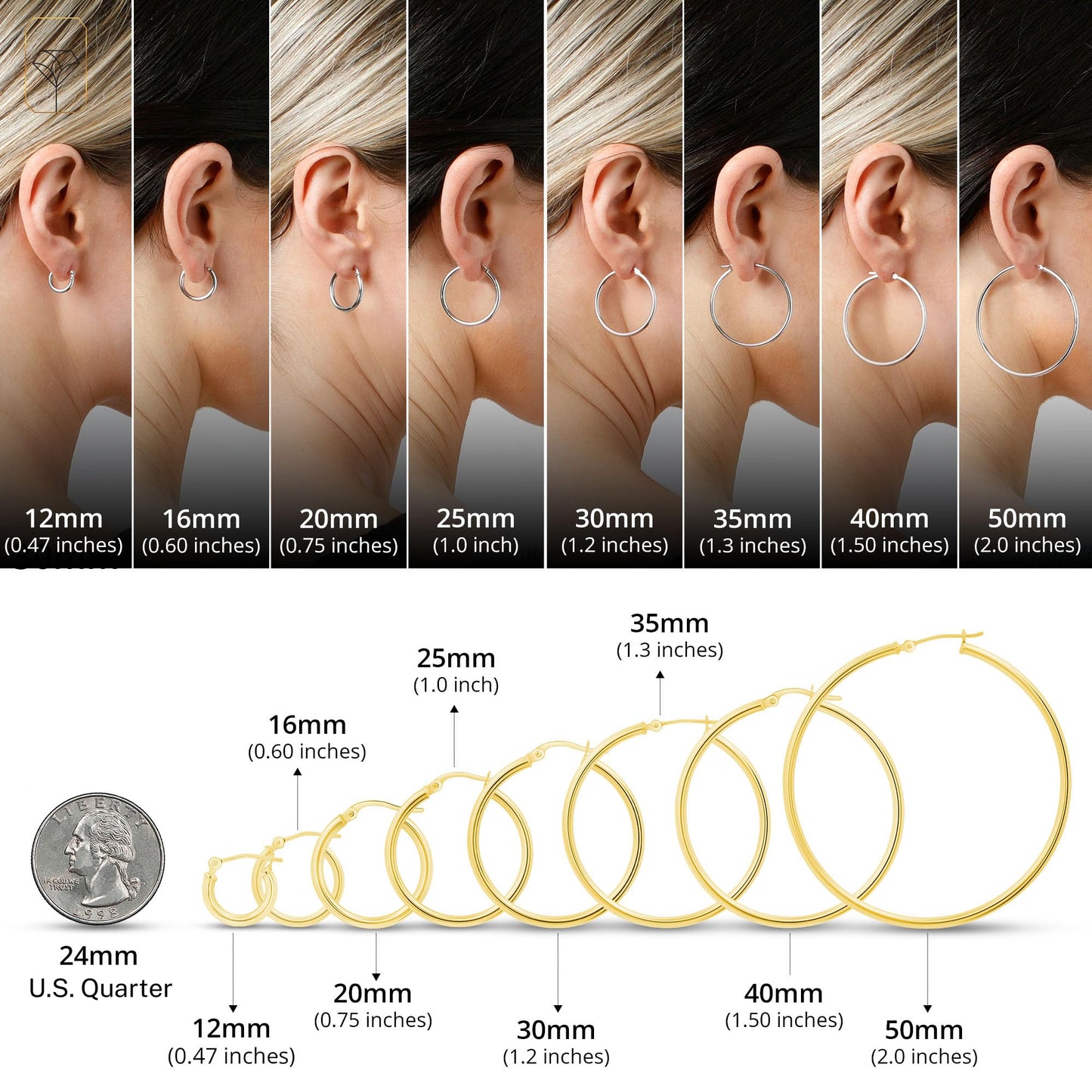 MAX + STONE Solid 14k Gold Hoop Earrings with Click Tops for Women | 1 Inch Yellow Gold