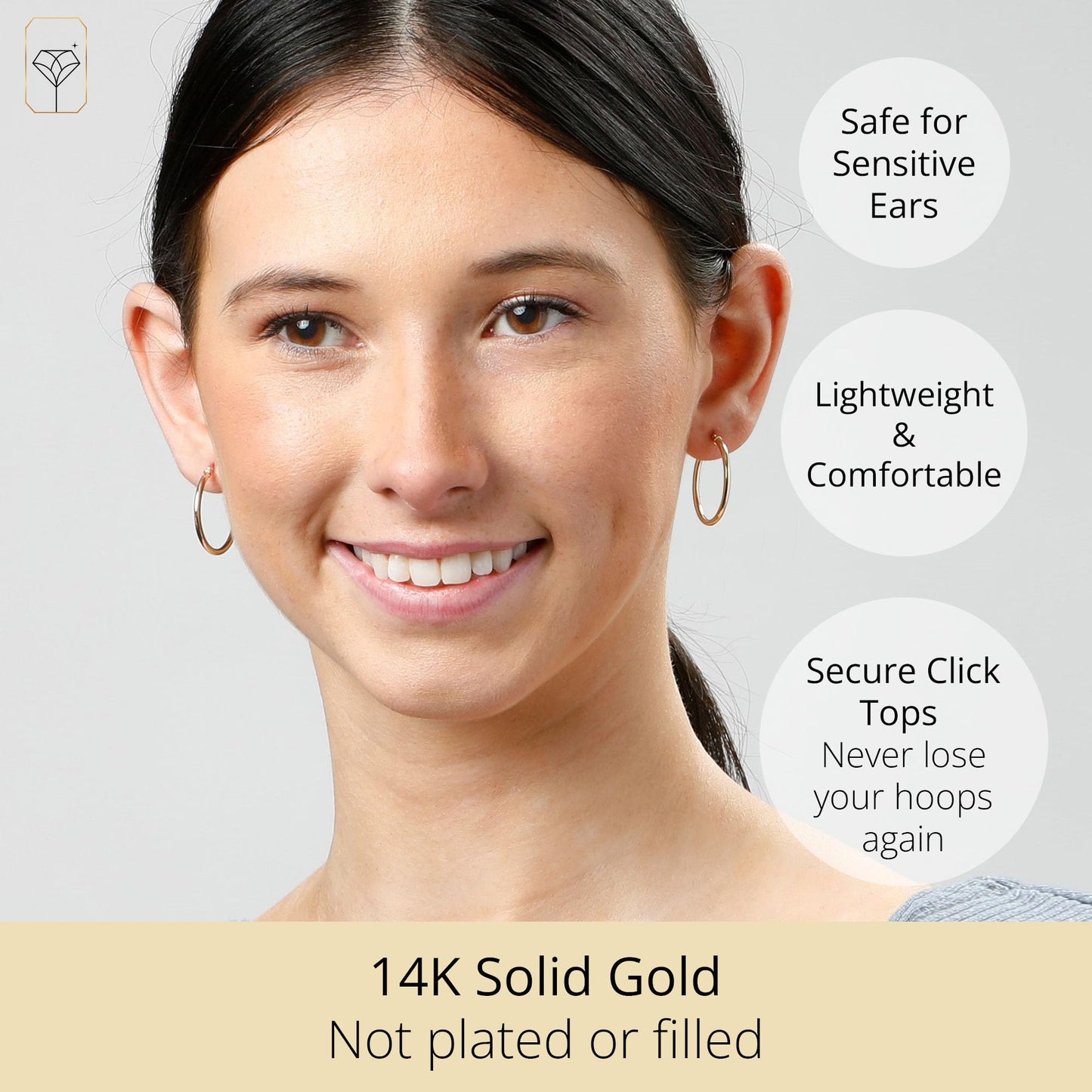 MAX + STONE Solid 14k Gold Hoop Earrings with Click Tops for Women | 1 Inch Yellow Gold