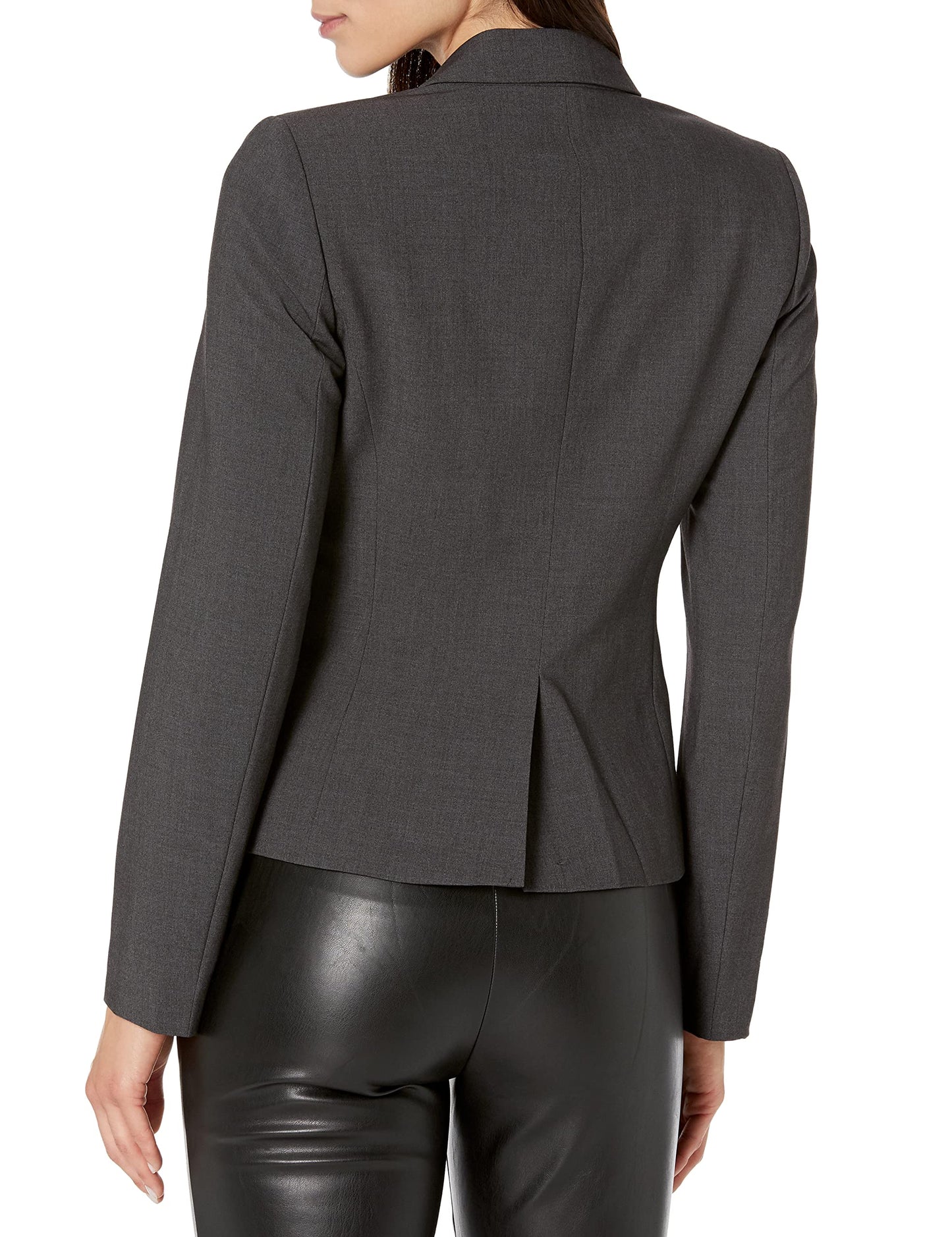 Calvin Klein Women's Two Button Lux Suit Blazer, Charcoal, 4 Petite
