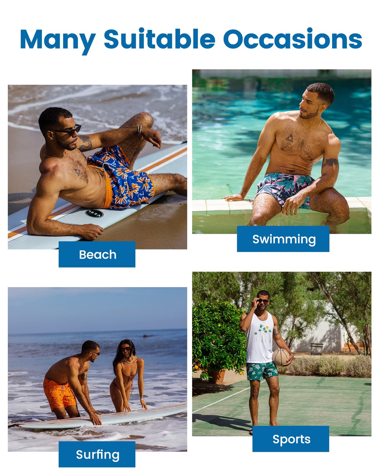 maamgic Mens Swim Trunks with Compression Liner 5" Stretch Beach Shorts Quick Dry with Zipper Pockets No-Chafing Board Shorts Navy-Flamingo Palm L