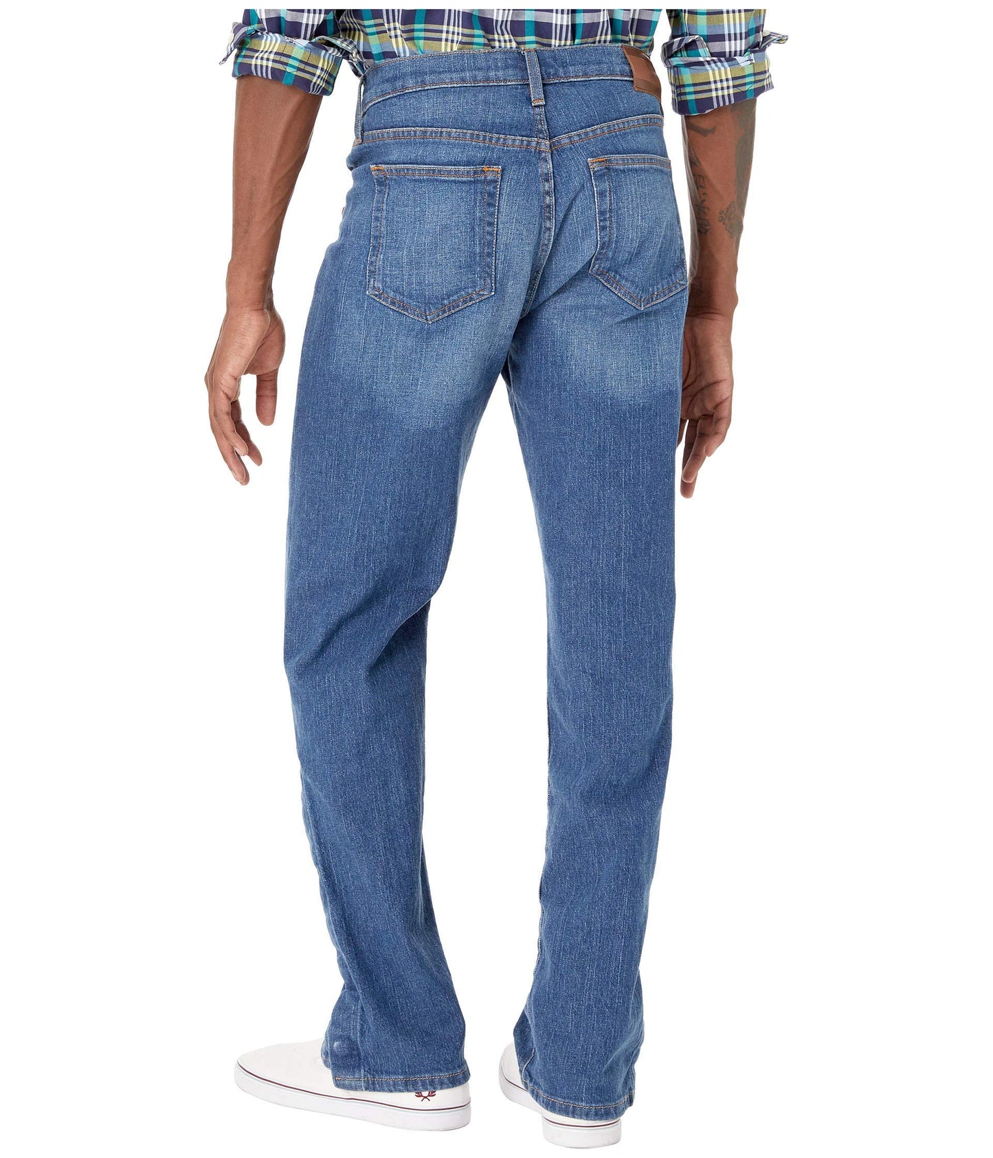Tommy Hilfiger Men's Adaptive Jeans Relaxed Fit Adjustable Waist Magnet Buttons, medium wash, 32