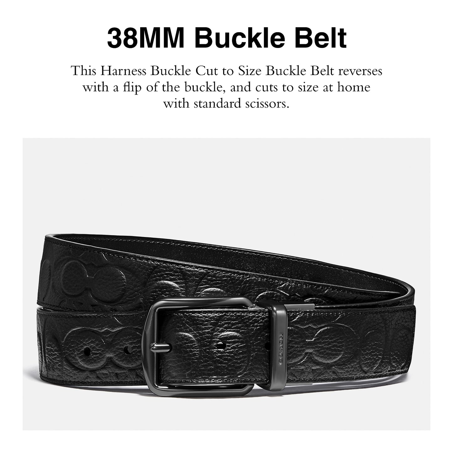 Coach 38 Mm Cts Harness Signature Leather, Black, One Size