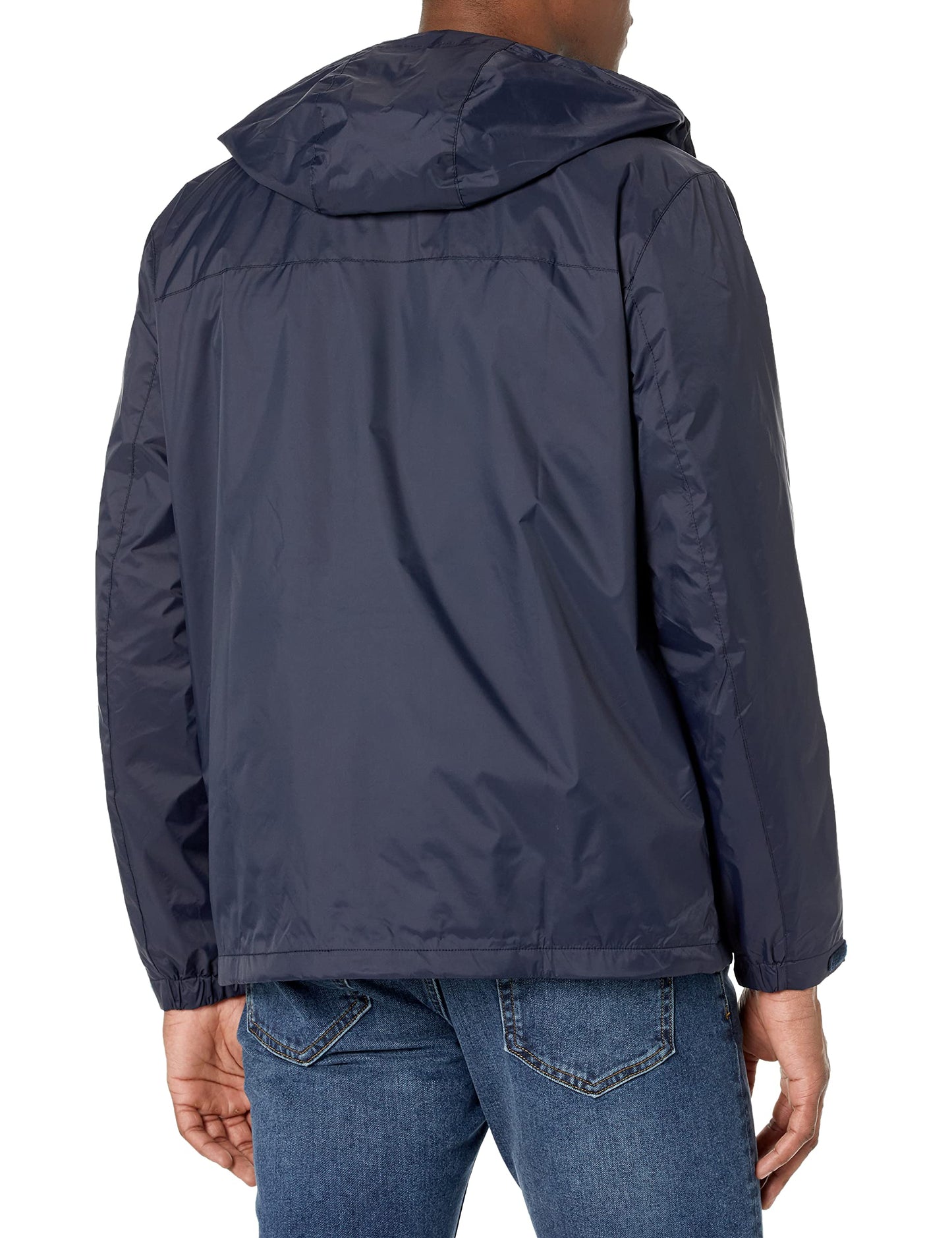 Tommy Hilfiger Men's Lightweight Breathable Waterproof Hooded Jacket, Navy, Large