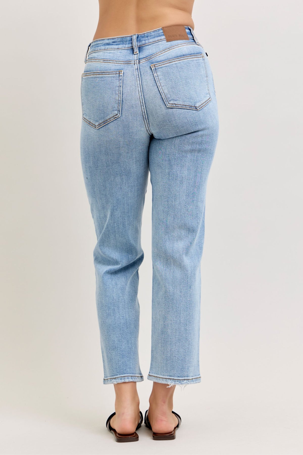 Judy Blue High Waist Classic Light Wash Ankle Straight Jeans, Inseam 28"