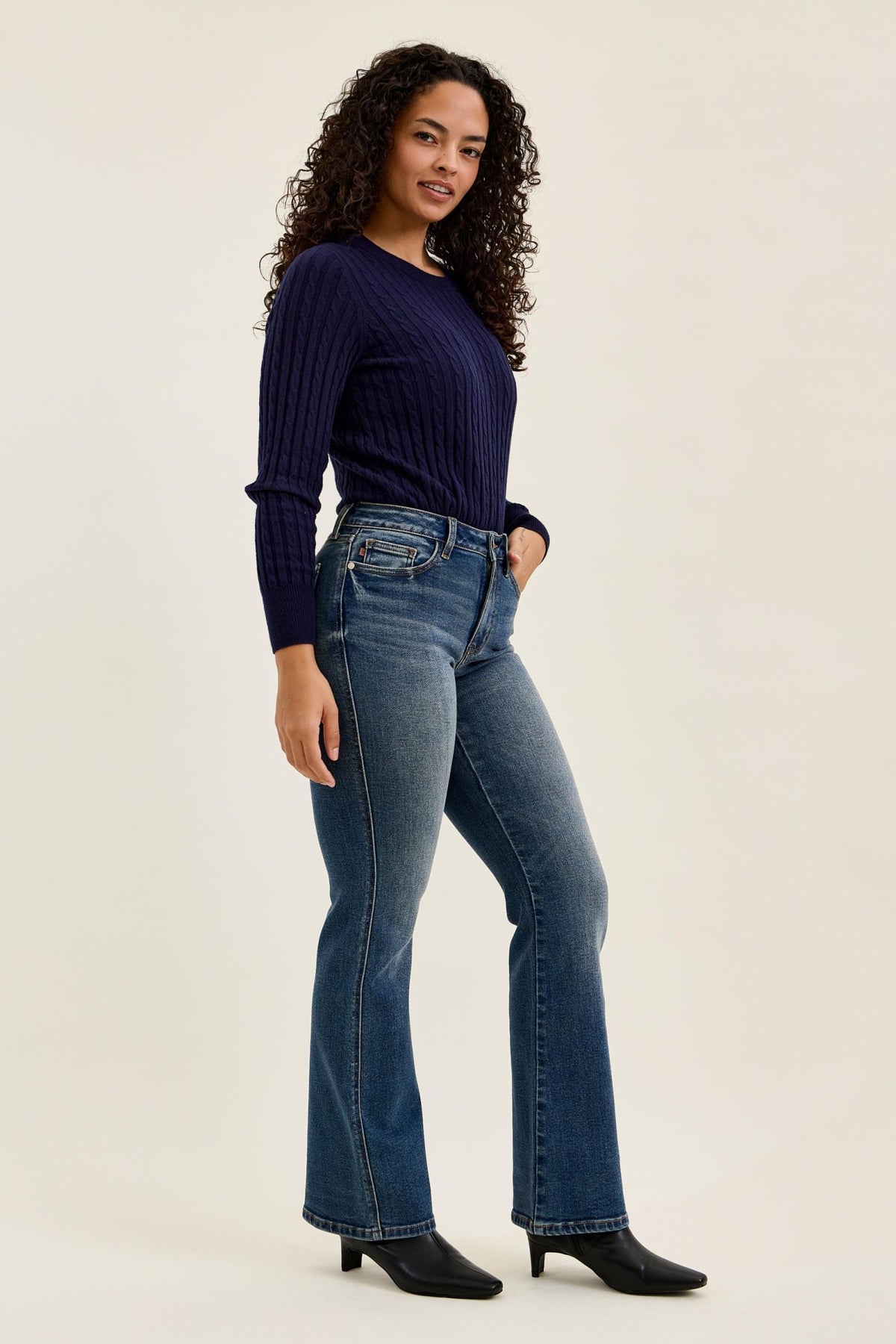 Judy Blue Mid Rise Daisy Bootcut Jeans – Dusk Rider Indigo Inseam 32"