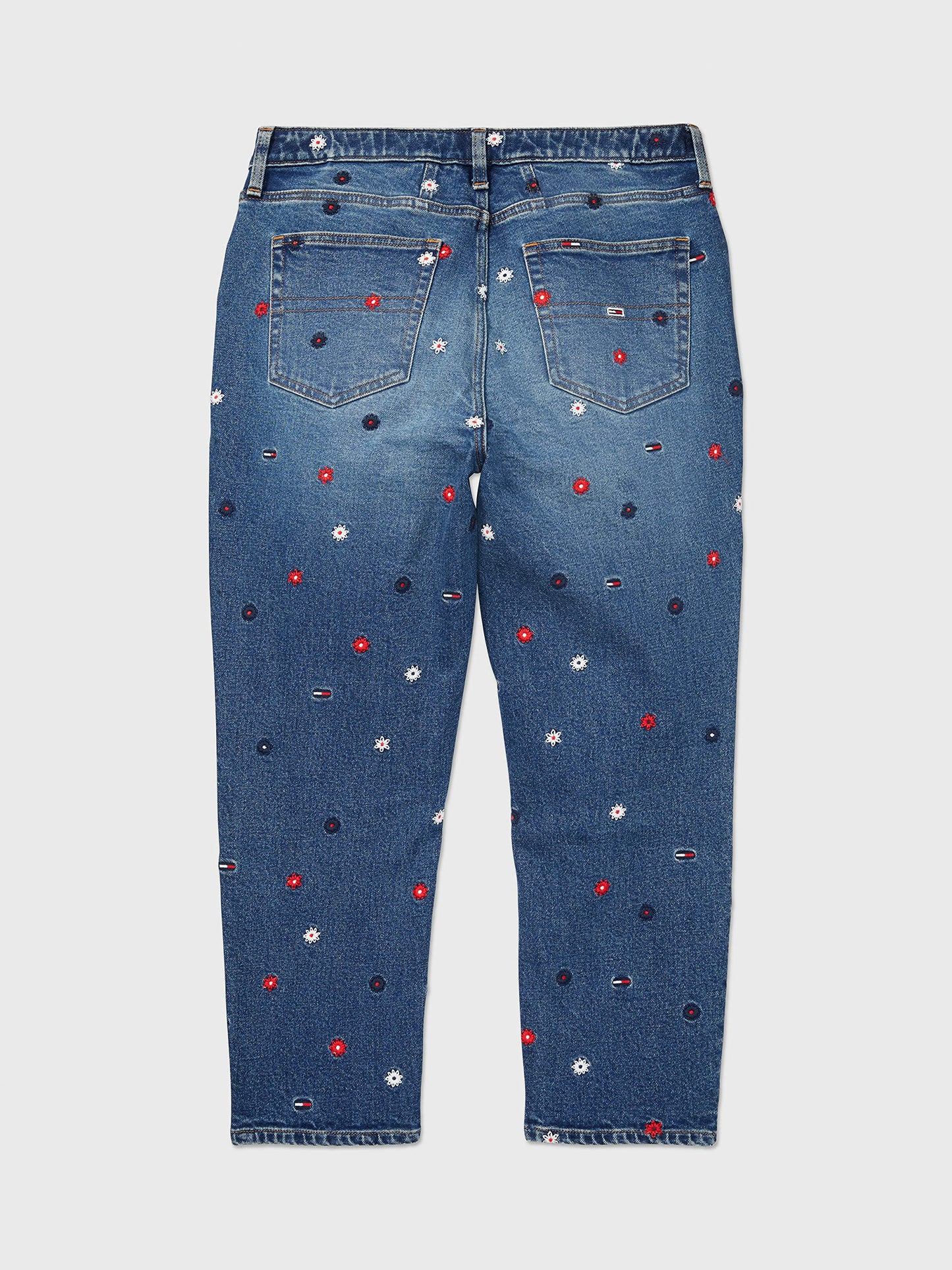 Tommy Hilfiger Women's Adaptive Tommy Embroidery Mom Fit Jean with Magnetic Fly Closure, Medium WASH, 12