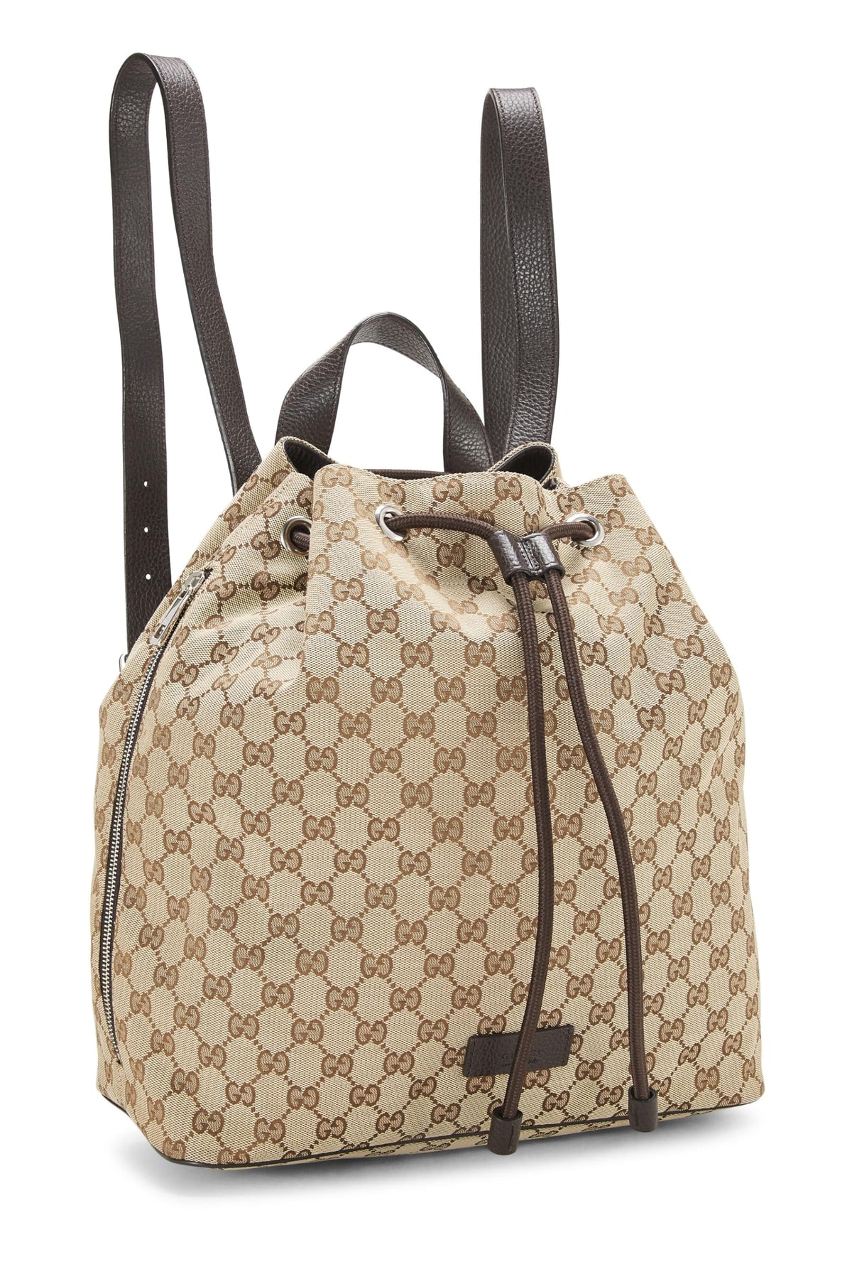 Gucci, Pre-Loved Brown Original GG Canvas Drawstring Backpack, Brown