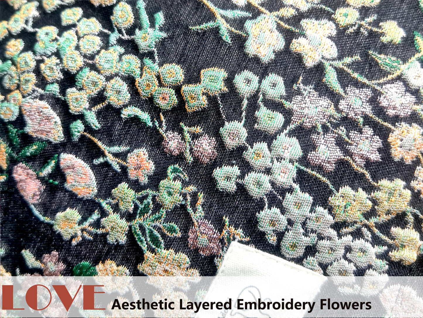 HAPPYHEIDI Women Aesthetic Travel Makeup Bag Accessory Zipper Pouch for Cosmetics, Purse Organizer, Embroidery Lucky Flowers Black