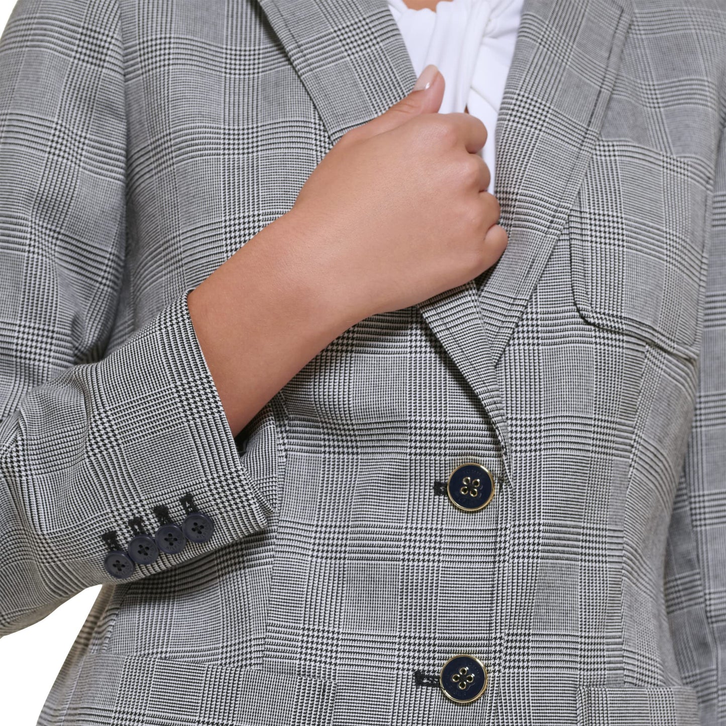 Tommy Hilfiger Women's Blazer – Business Jacket with Flattering Fit and Double-Button Closure, Black/Ivory, 12