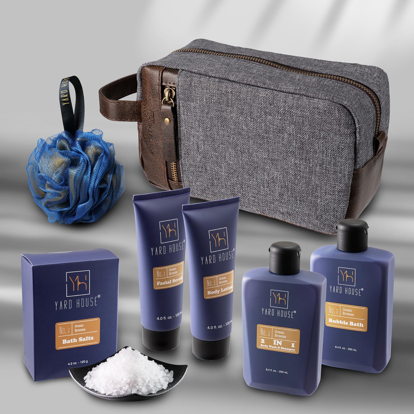YARD HOUSE All Natural Bath and Body Spa Gift Basket Set for Men - Ocean Breeze - Luxury Men's Skin Care Kit For Him in Toiletry Bag for Revitalization, Exfoliating, Cleasing, Moisturing