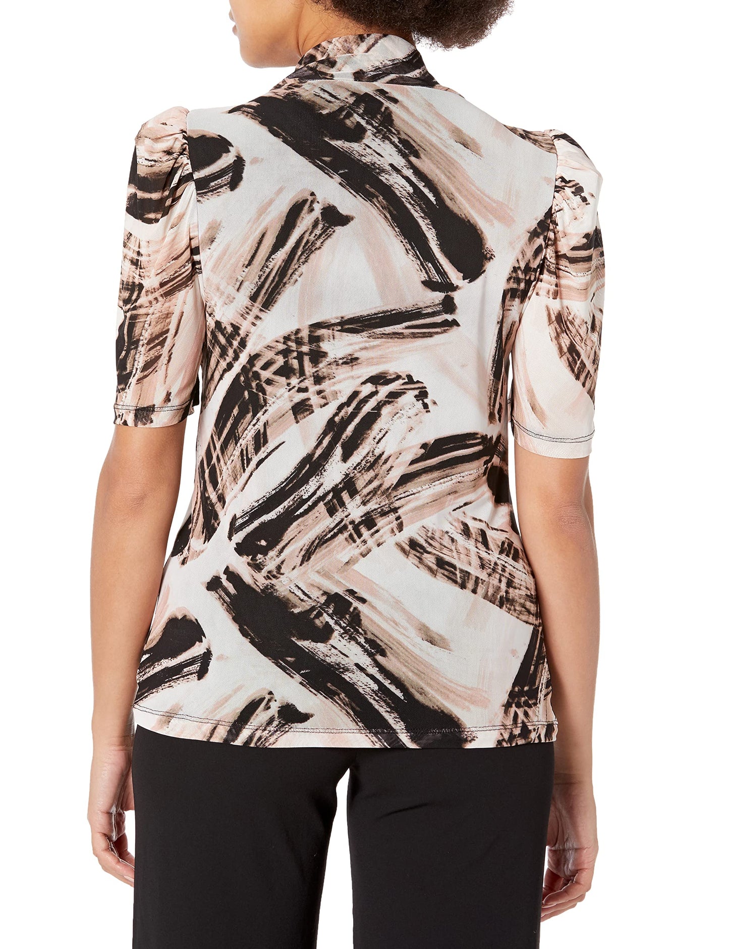 DKNY Women's Half Sleeve Crew Neck Blouse, Rose Multi, XS