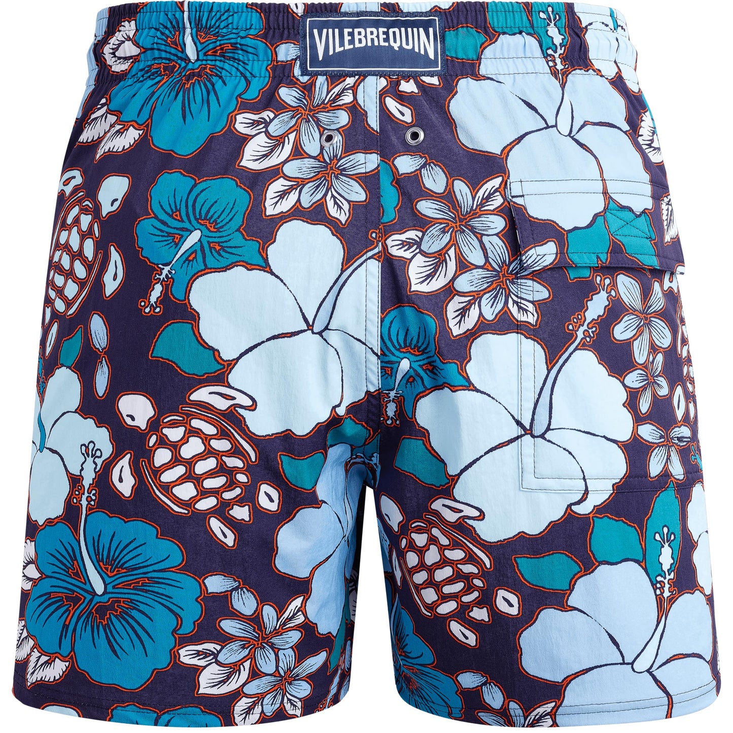 Vilebrequin Men Stretch Swim Trunks Tropical Turtles, L, Midnight