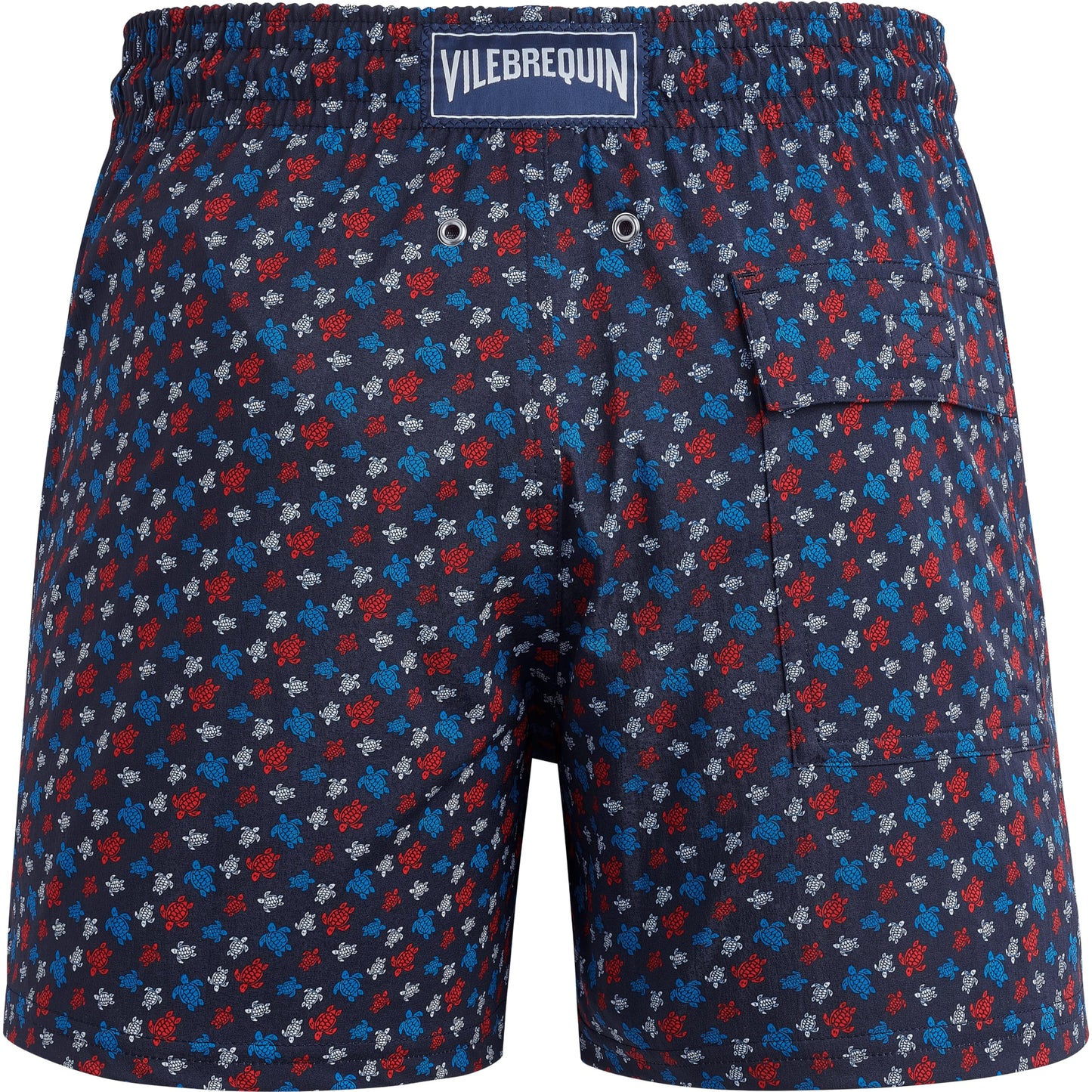 Vilebrequin Men Stretch Swim Trunks Micro Round Turtles Rainbow, L, Navy Blue