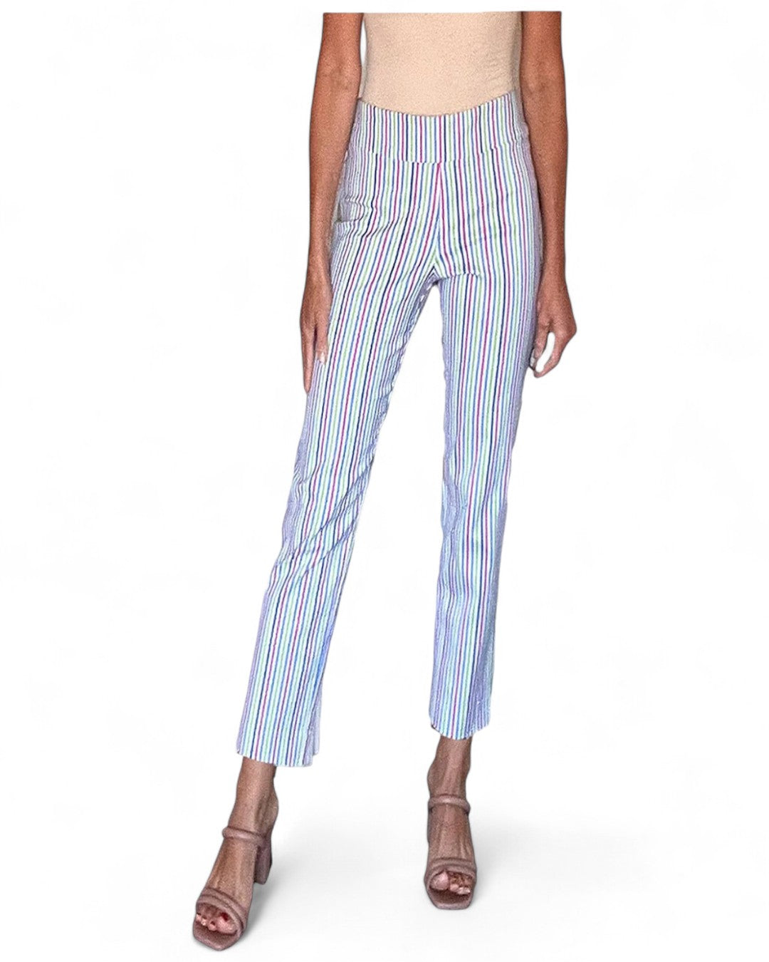 Krazy Larry P507 Pull on Pant - White Multi Stripe