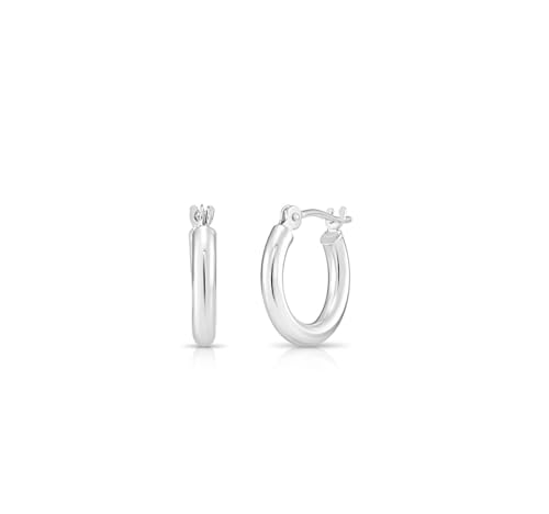 10k White Gold Small Round Hoop Earrings, 12mm (0.48 inch Diameter)…