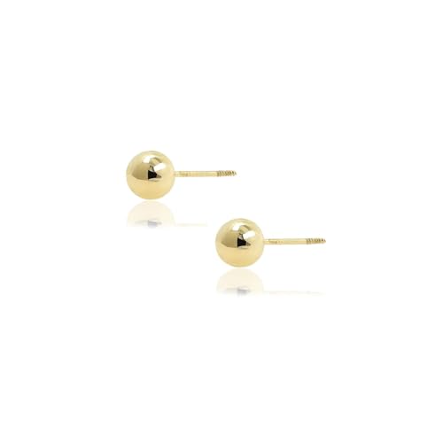 Hoberta Real 10k solid Yellow Gold Stud Earrings with Screw back for Women Men for Sensitive ears Small & Minimalist Dot Studs Jewelry for Gifts (Ball Earrings(3mm))