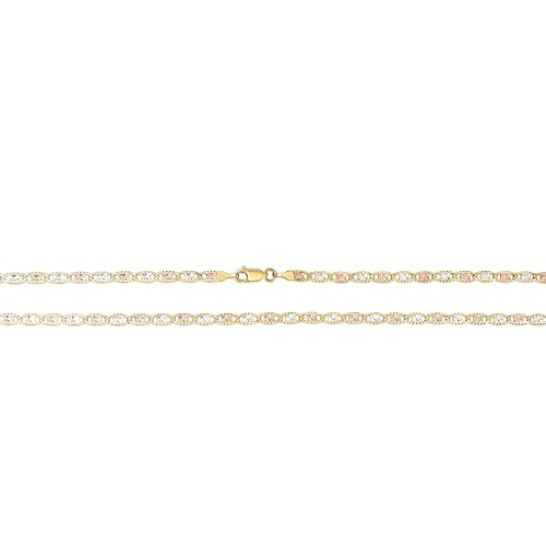 Floreo 14k Tri-Color Gold 3mm Solid Diamond Cut Valentino Chain Necklace 16 Inch