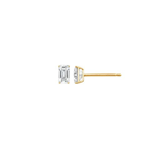 DIAMONBLISS 10K or 14K Real Solid Gold Stud Earrings for Women | White or Yellow Gold Emerald Cut Solitaire Studs | 0.5 to 4 Carat Cubic Zirconia CZ Diamond Simulant