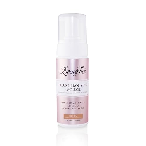 Loving Tan Deluxe Self Tanning Bronzing Mousse, Medium - Streak Free, Professional Quality Sunless Tanning - Up to 5 Self Tanner Applications per Bottle, Cruelty Free, Naturally Derived DHA - 4 FL Oz