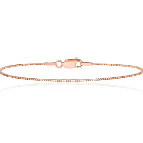 IceCarats 14K Solid Rose Gold 1mm Dainty Box Chain Link Bracelet, 7 inch