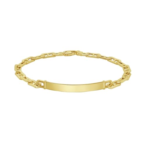 Floreo 14k Yellow Gold Mens Railroad Link Mariner Chain Customizable Engravable 5mm ID Bracelet, Plain, 8.5 Inch